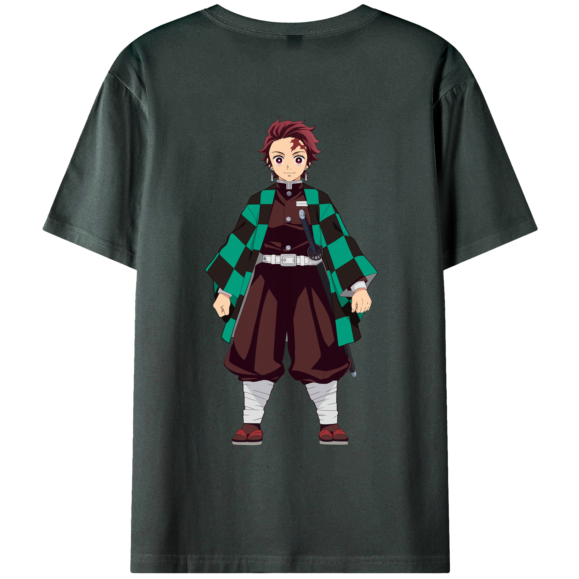 （画像用） 鬼滅の刃 竈門 炭治郎／かまど たんじろう Kamado Tanjirou 綿100％ メンズ半袖Tシャツ（バックプリント） 通気性